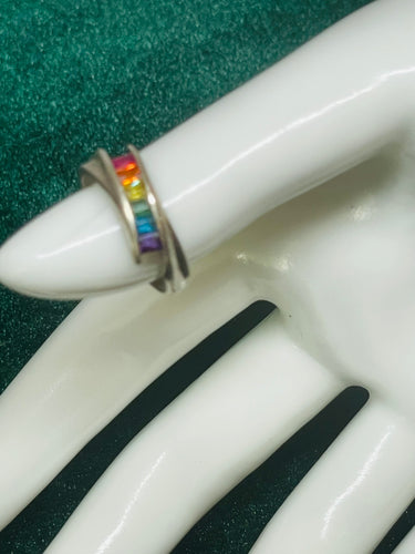 Rainbow Rhinestone Sterling Silver Ring